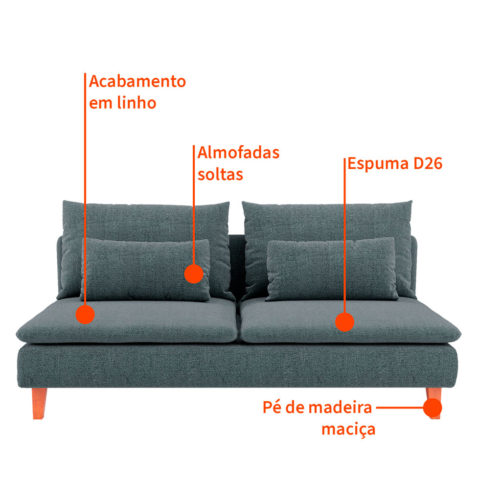 Sofá 3 Lugares Merkel Linho Cinza