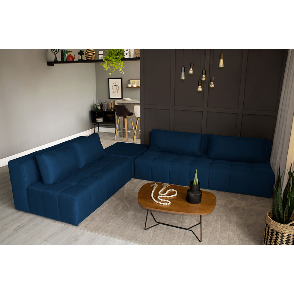 Sofá 3 Lugares Modular Soho Linho Azul Marinho
