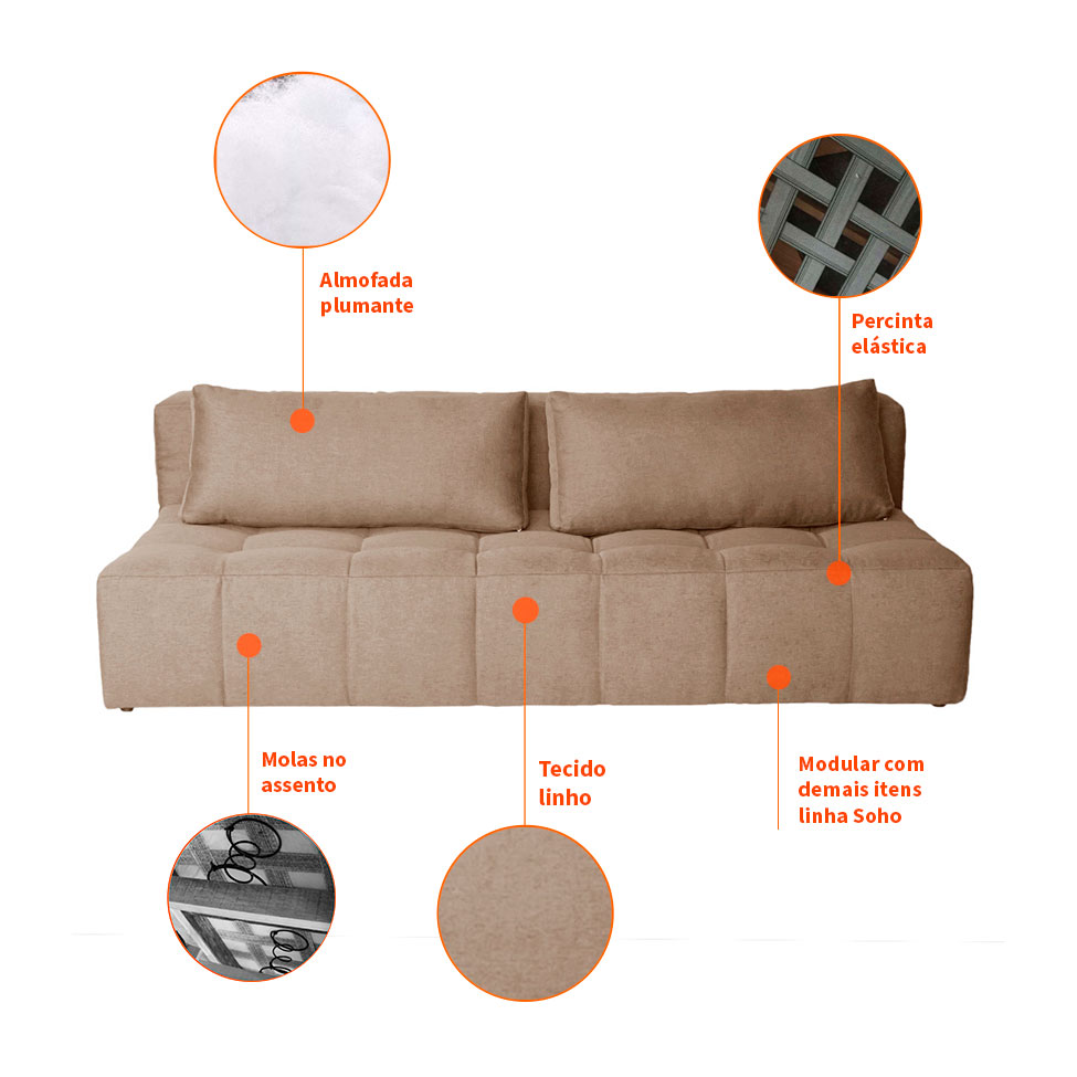 Sofá 3 Lugares Modular Soho Linho Bege