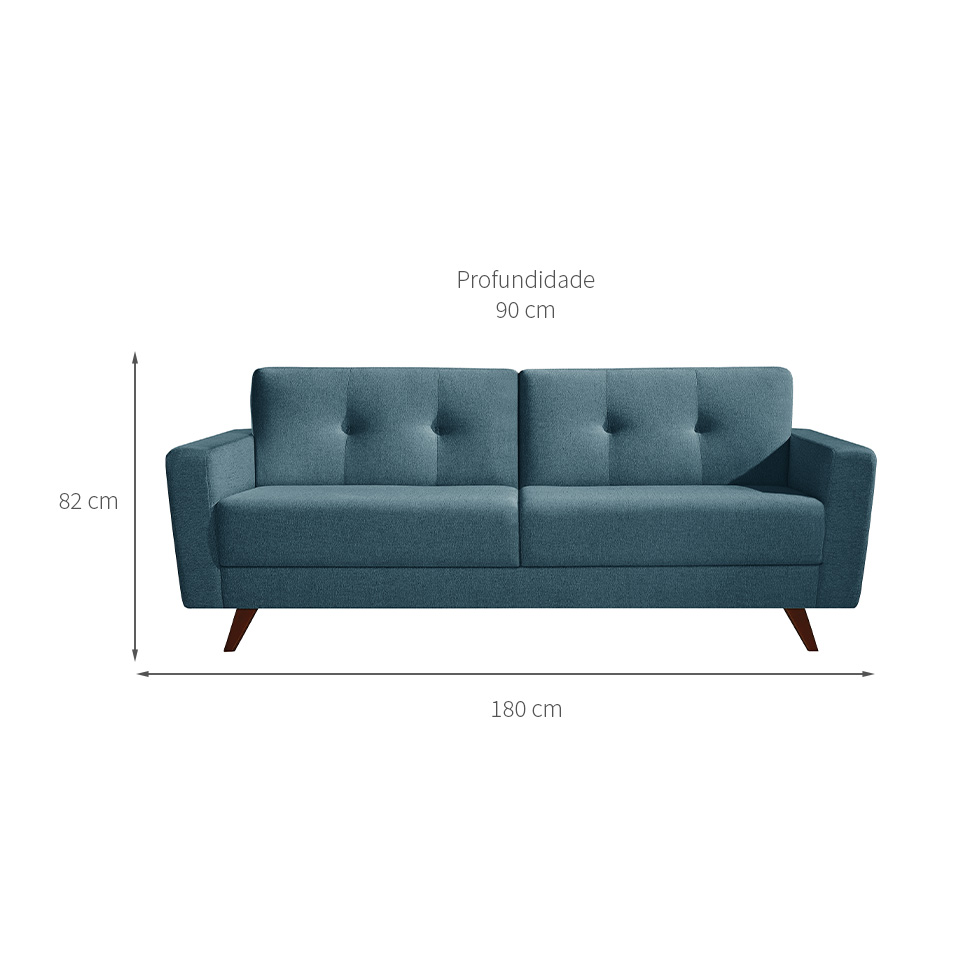 Sofá 3 Lugares Monet Linho Azul 180 cm