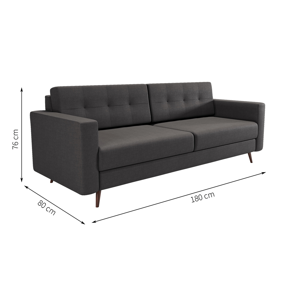 Sofá 3 Lugares Pé Palito Living Linho Cotton Grafite 180 cm