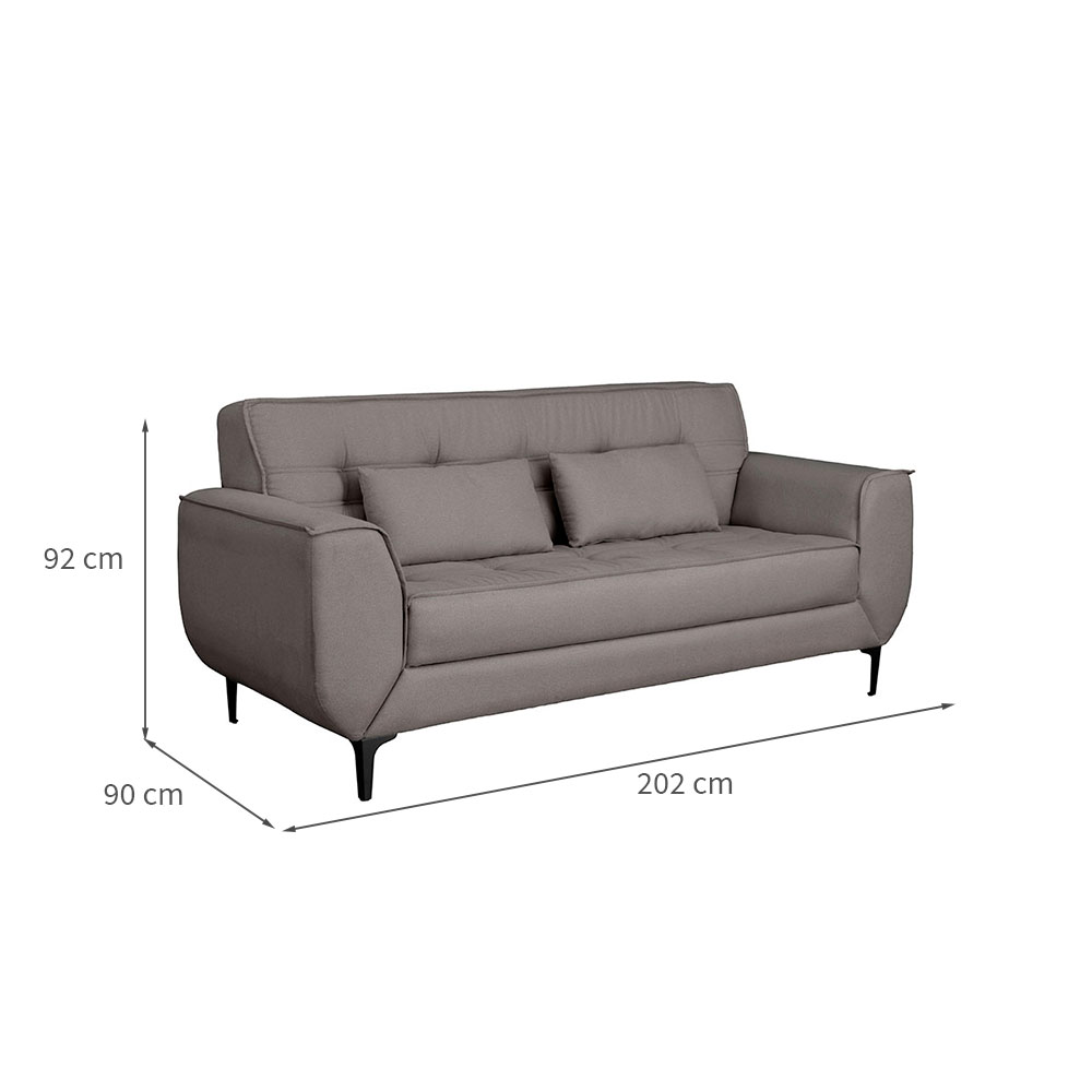 Sofá 3 Lugares Piacenza Linho Cinza 202 cm