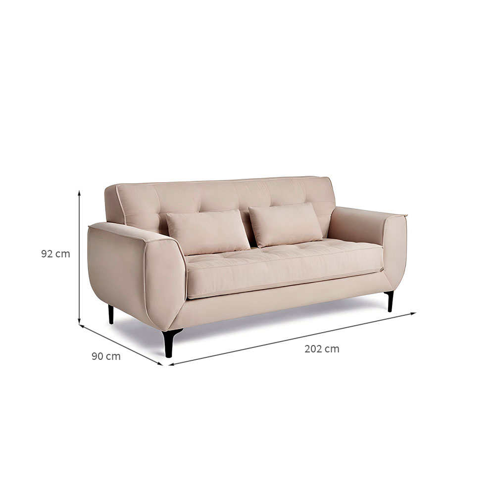 Sofá 3 Lugares Piacenza Suede Bege 202 cm