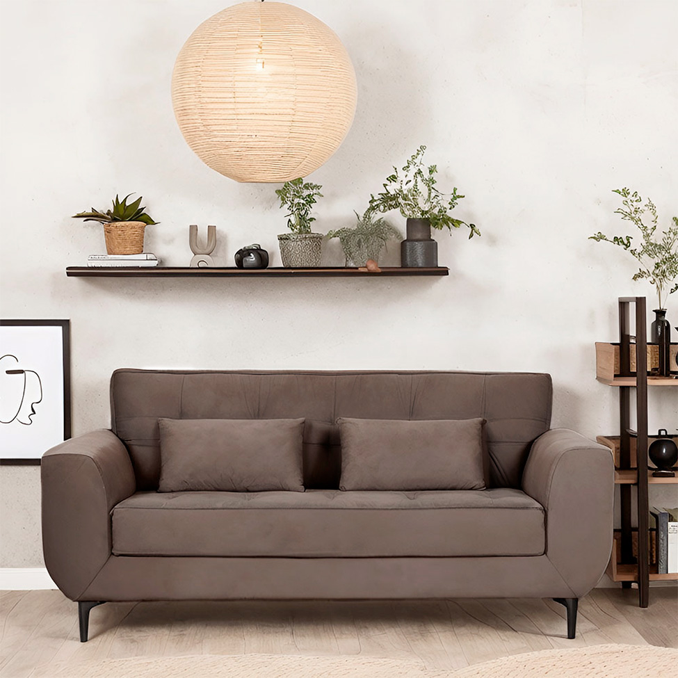 Sofá 3 Lugares Piacenza Suede Marrom 202 cm