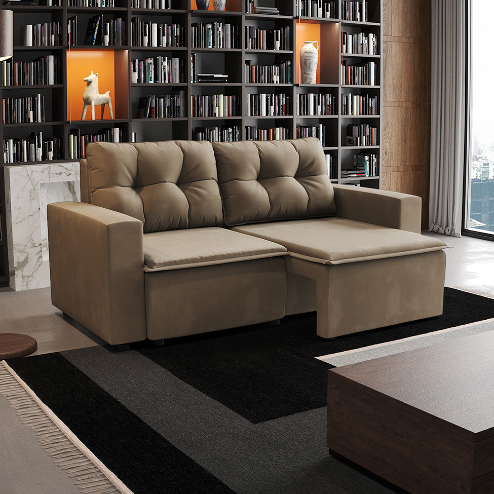 Sofá 3 Lugares Retrátil Amsterdã I Suede Bege 180 cm