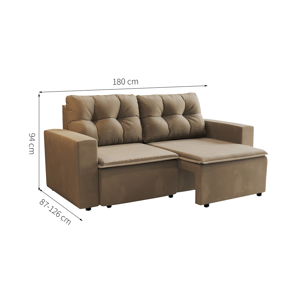 Sofá 3 Lugares Retrátil Amsterdã I Suede Bege 180 cm