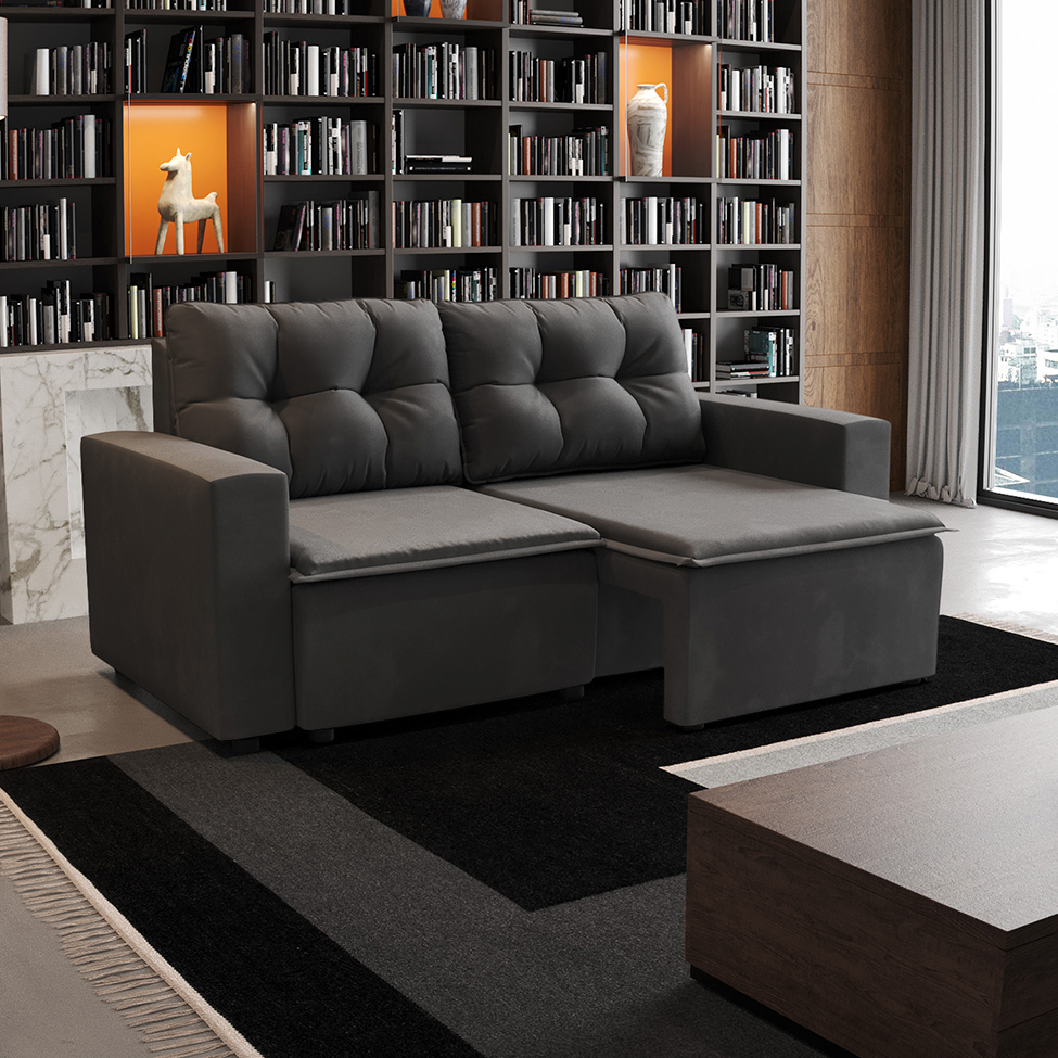Sofá 3 Lugares Retrátil Amsterdã I Suede Grafite 180 cm