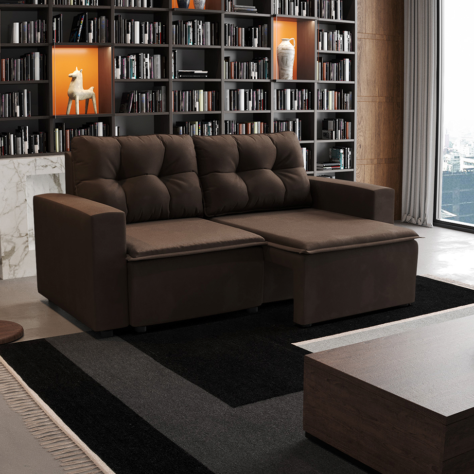 Sofá 3 Lugares Retrátil Amsterdã I Suede Marrom 180 cm