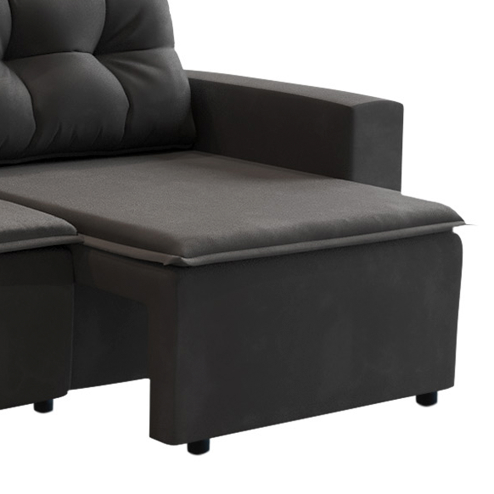 Sofá 3 Lugares Retrátil Amsterdã I Suede Preto 180 cm