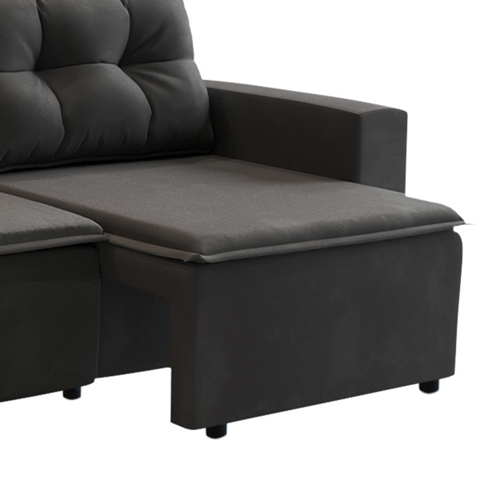 Sofá 3 Lugares Retrátil Amsterdã II Suede Preto 210 cm