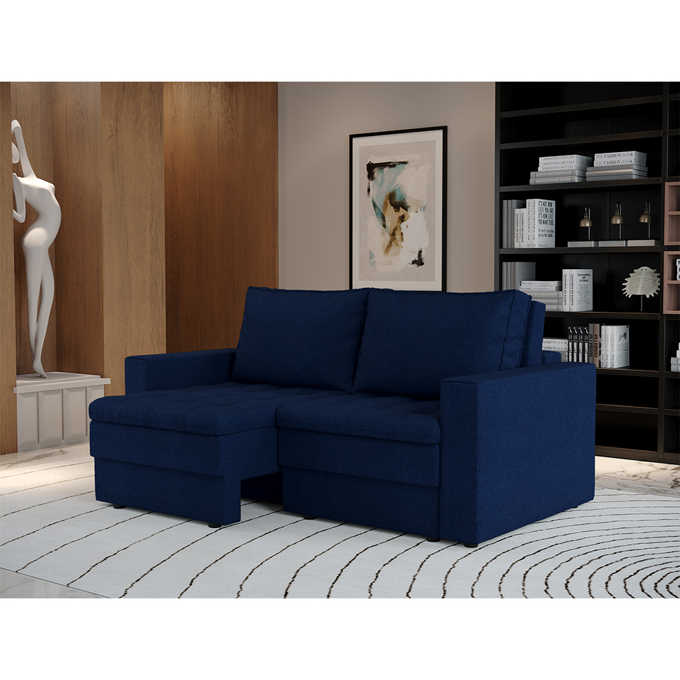 Sofá 3 Lugares Retrátil Berna Linho Azul Marinho 180 cm