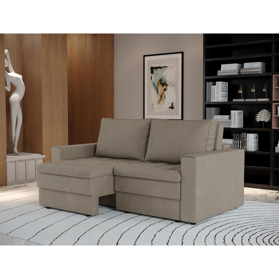 Sofá 3 Lugares Retrátil Berna Suede Bege 180 cm