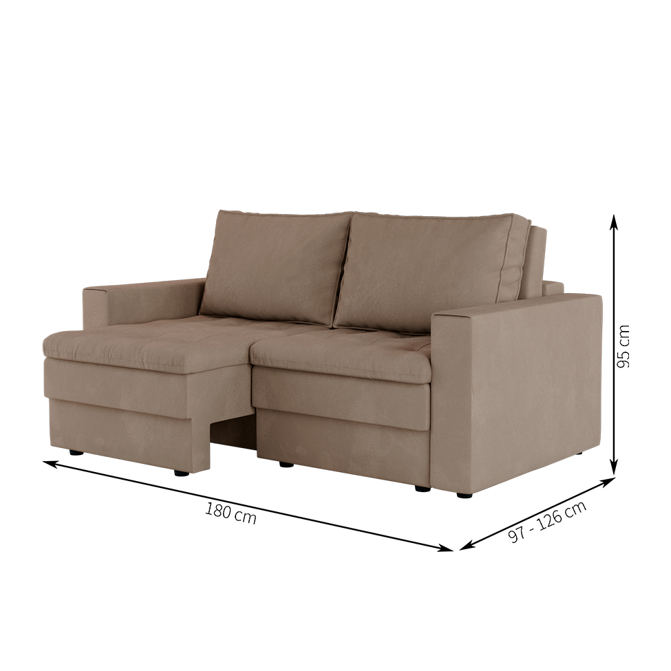 Sofá 3 Lugares Retrátil Berna Suede Bege 180 cm