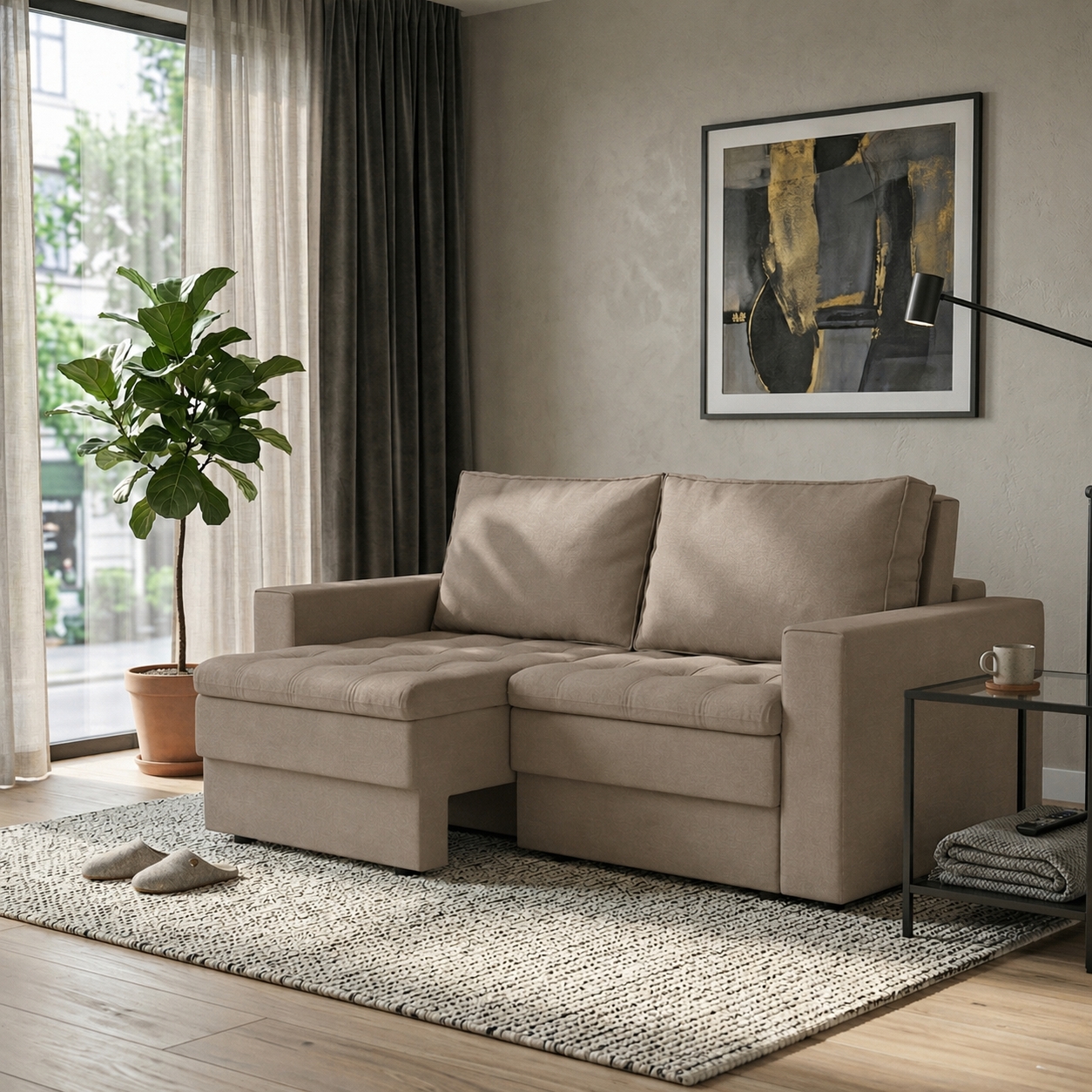 Sofá 3 Lugares Retrátil Berna Suede Bege 180 cm
