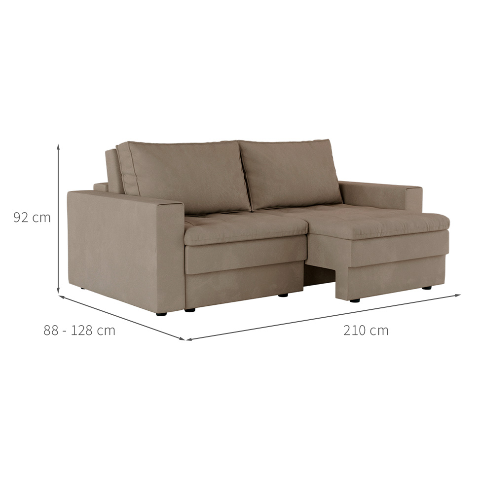 Sofá 3 Lugares Retrátil Berna Suede Bege 210 cm
