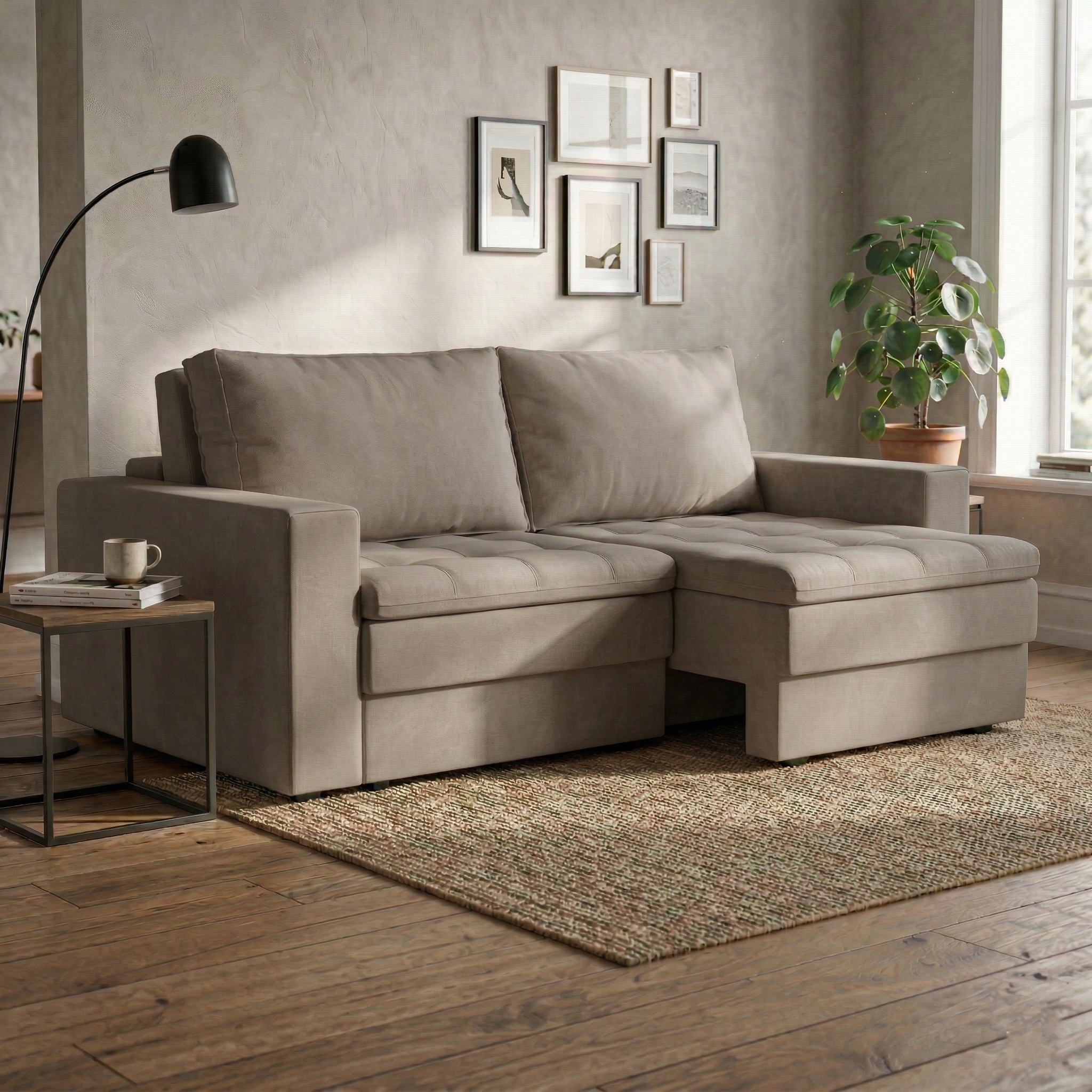 Sofá 3 Lugares Retrátil Berna Suede Bege 210 cm