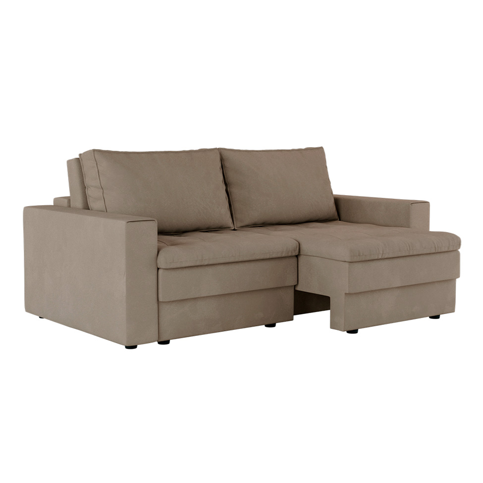 Sofá 3 Lugares Retrátil Berna Suede Bege 210 cm