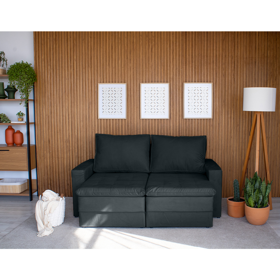Sofá 3 Lugares Retrátil Berna Suede Grafite 180 cm