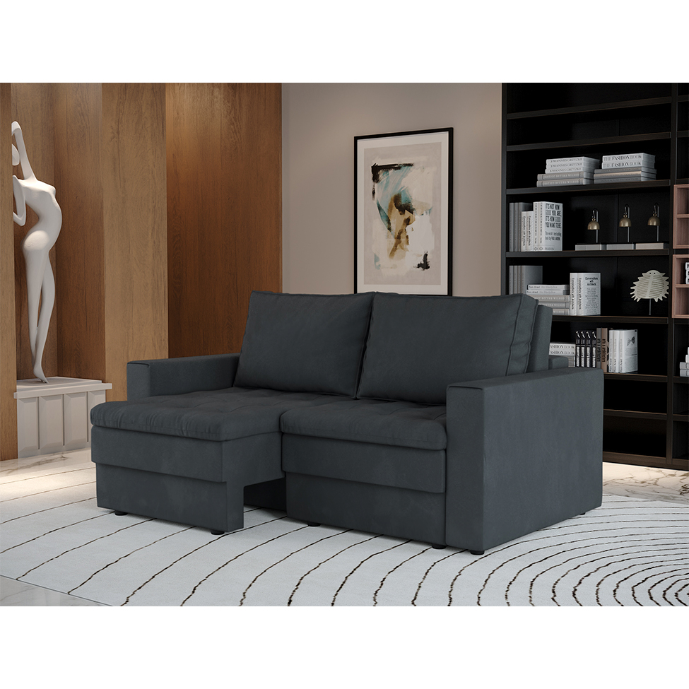 Sofá 3 Lugares Retrátil Berna Suede Grafite 180 cm