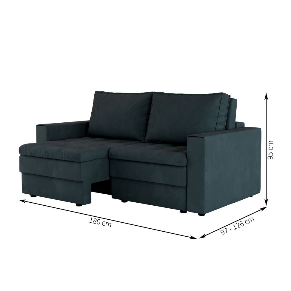 Sofá 3 Lugares Retrátil Berna Suede Grafite 180 cm