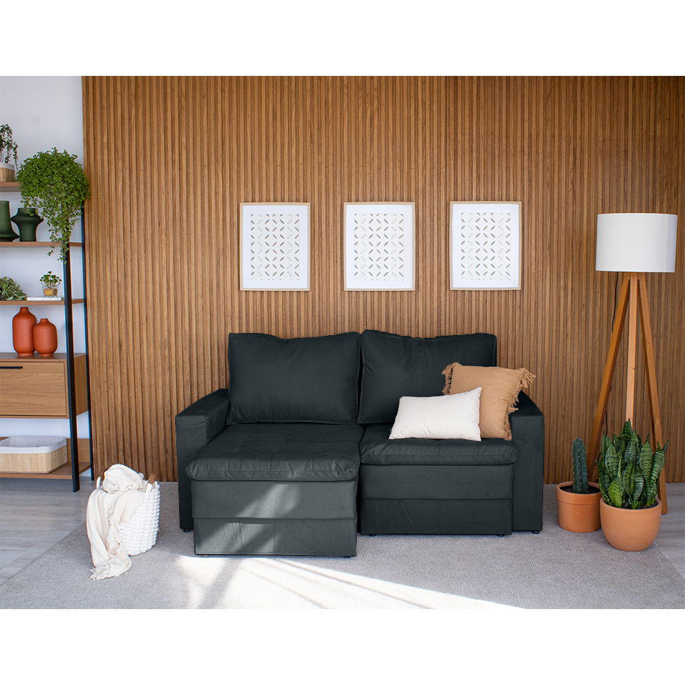 Sofá 3 Lugares Retrátil Berna Suede Grafite 180 cm