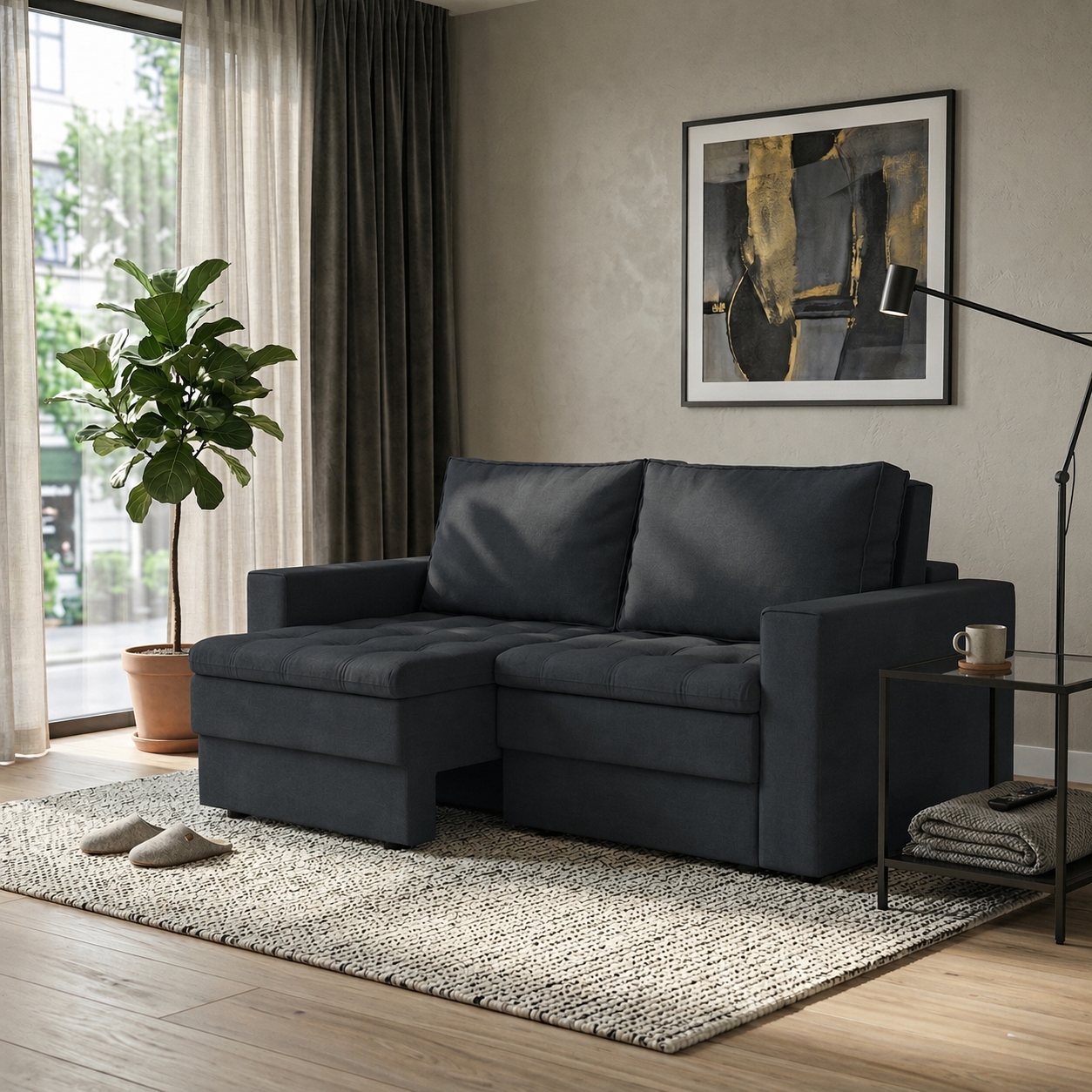 Sofá 3 Lugares Retrátil Berna Suede Grafite 180 cm