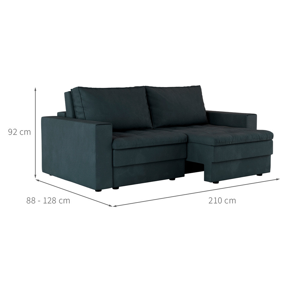 Sofá 3 Lugares Retrátil Berna Suede Grafite 210 cm