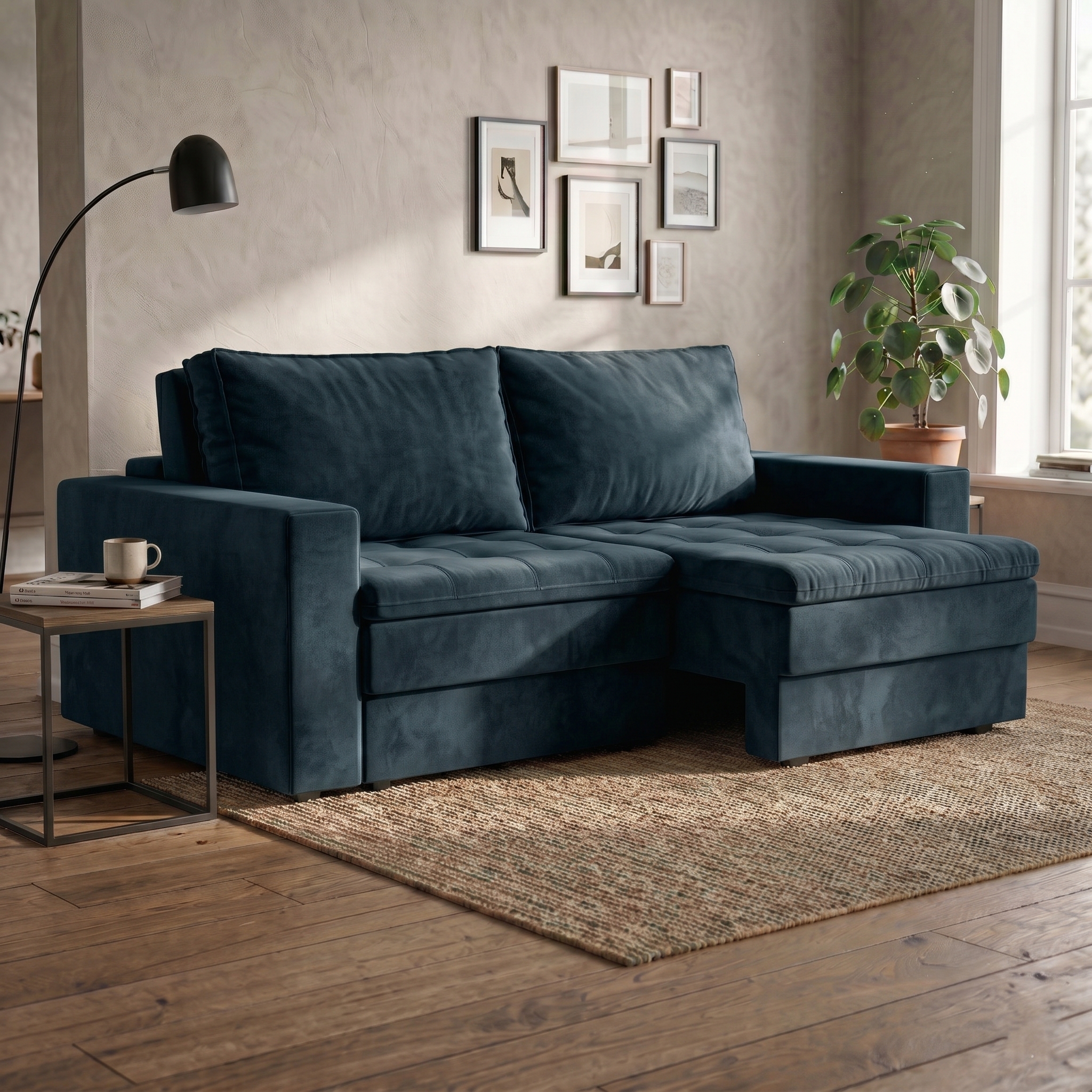 Sofá 3 Lugares Retrátil Berna Suede Grafite 210 cm
