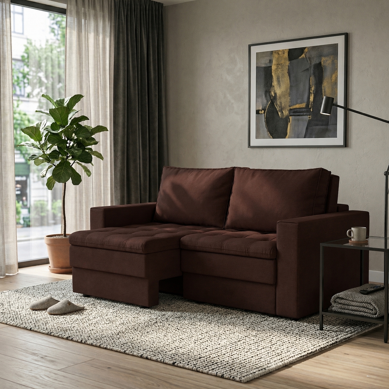 Sofá 3 Lugares Retrátil Berna Suede Marrom 180 cm