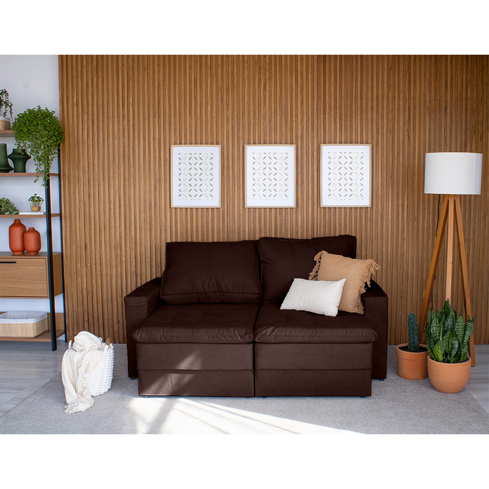 Sofá 3 Lugares Retrátil Berna Suede Marrom 180 cm