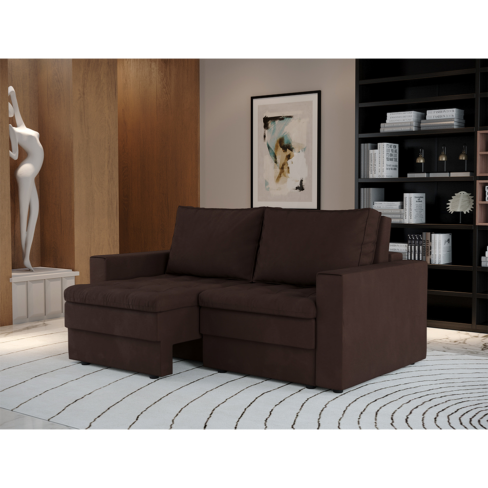 Sofá 3 Lugares Retrátil Berna Suede Marrom 180 cm