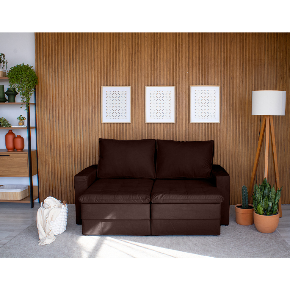 Sofá 3 Lugares Retrátil Berna Suede Marrom 180 cm