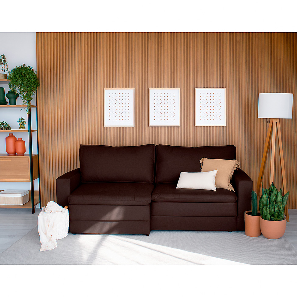 Sofá 3 Lugares Retrátil Berna Suede Marrom 210 cm