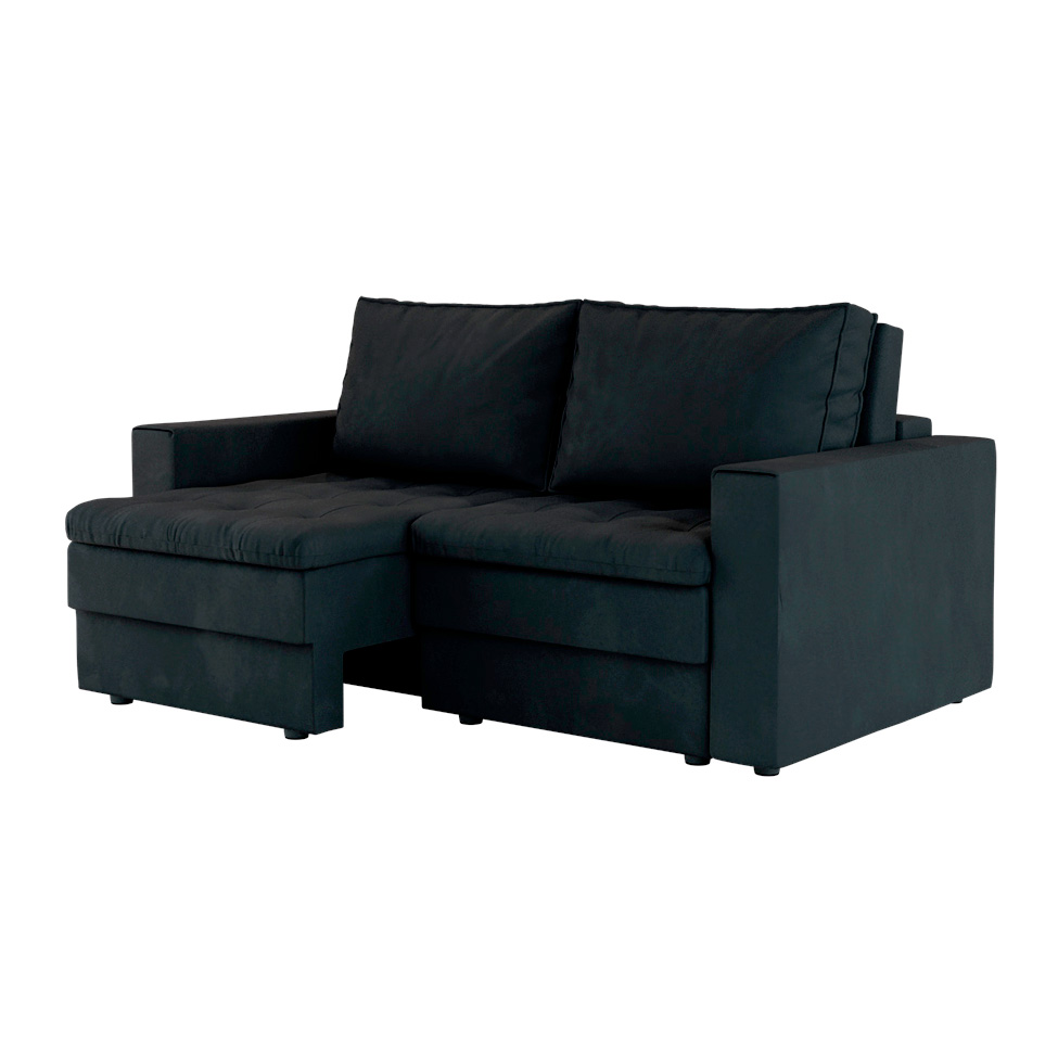 Sofá 3 Lugares Retrátil Berna Suede Preto 180 cm
