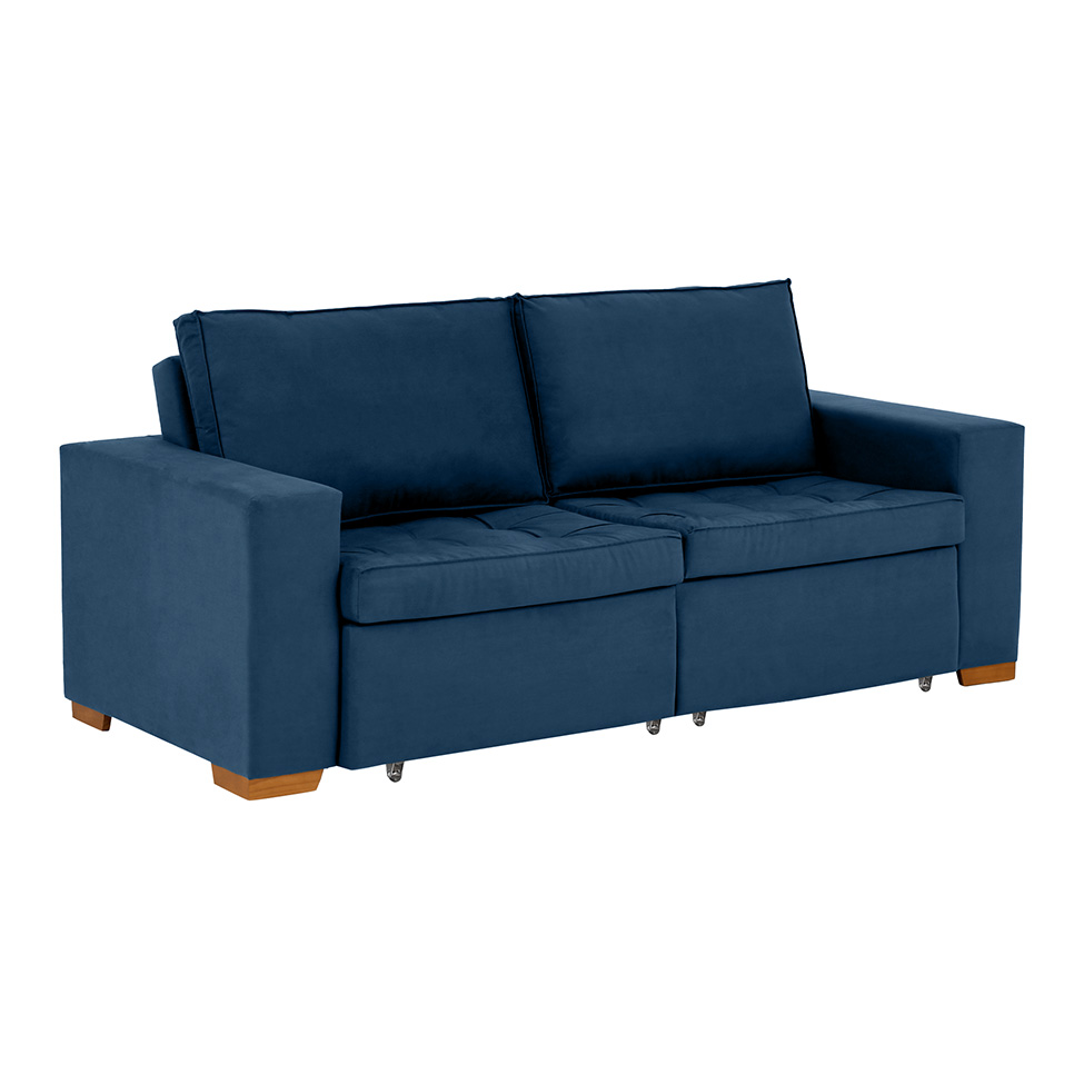 Sofá 3 Lugares Retrátil Classic Linho Azul Marinho 180 cm