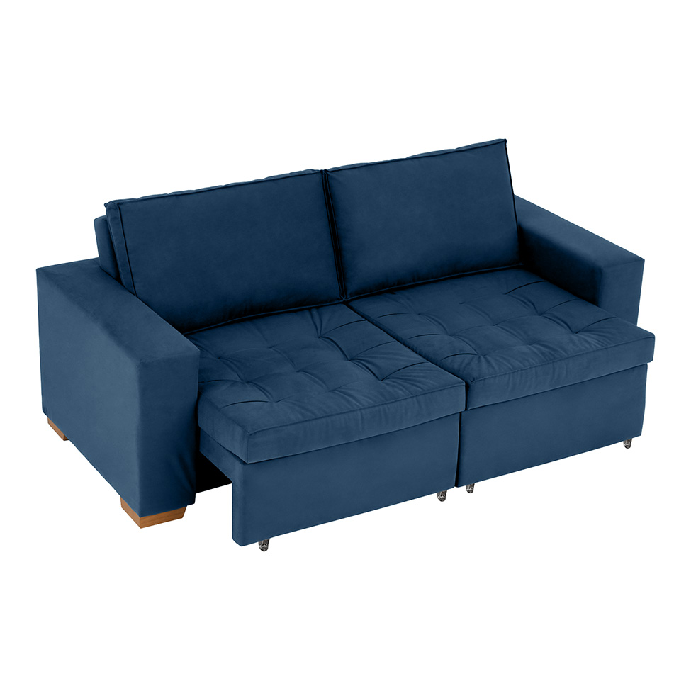 Sofá 3 Lugares Retrátil Classic Linho Azul Marinho 180 cm