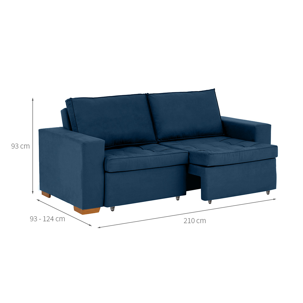 Sofá 3 Lugares Retrátil Classic Linho Azul Marinho