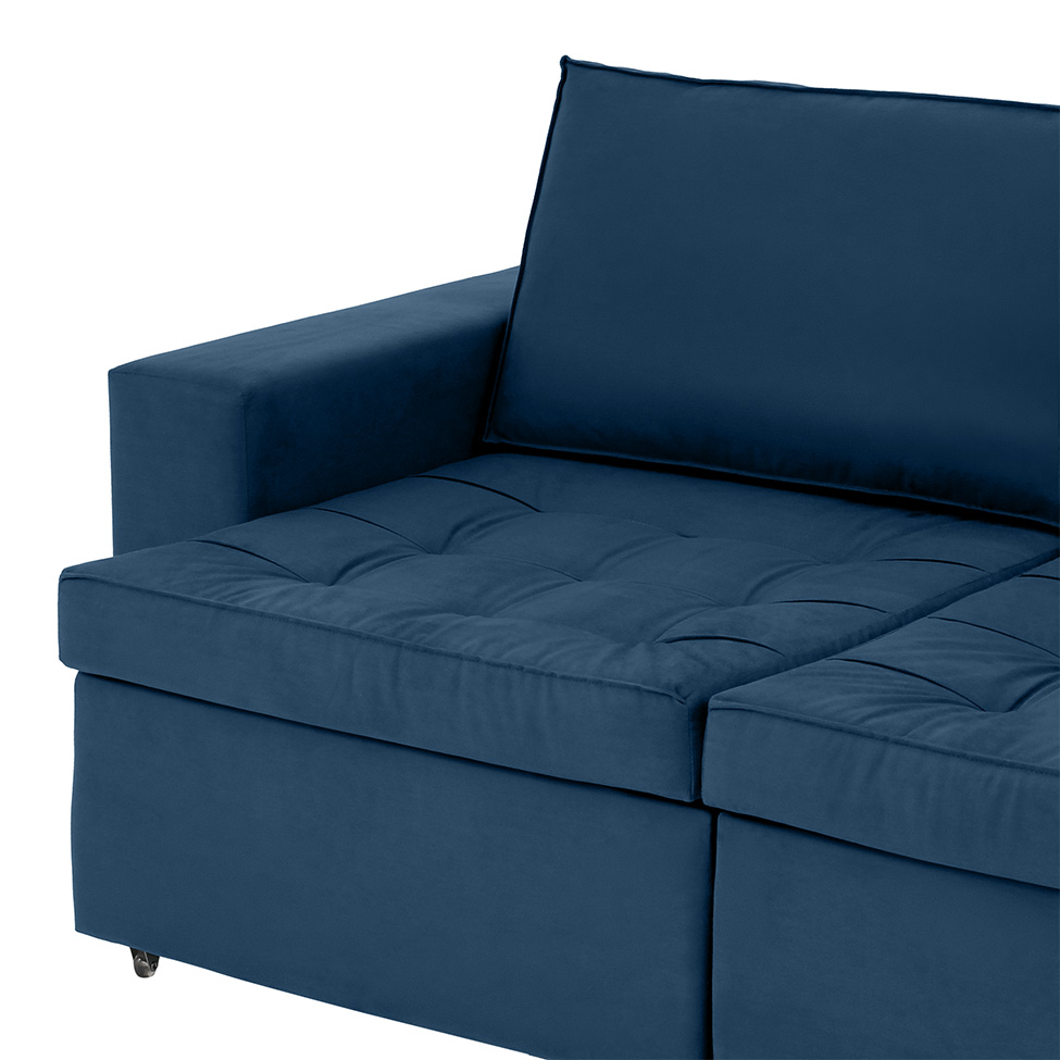 Sofá 3 Lugares Retrátil Classic Linho Azul Marinho