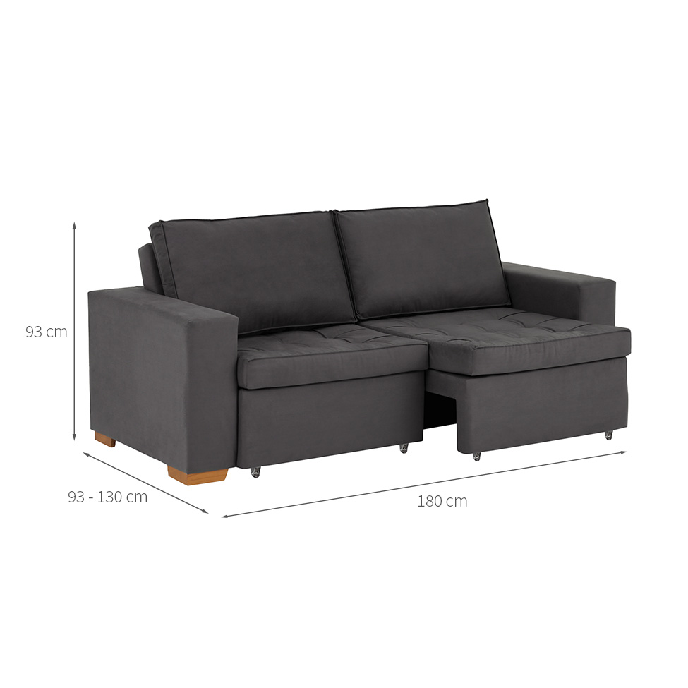 Sofá 3 Lugares Retrátil Classic Linho Grafite 180 cm