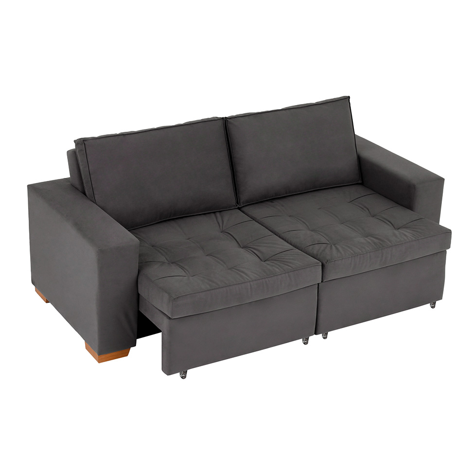 Sofá 3 Lugares Retrátil Classic Suede Grafite 180 cm