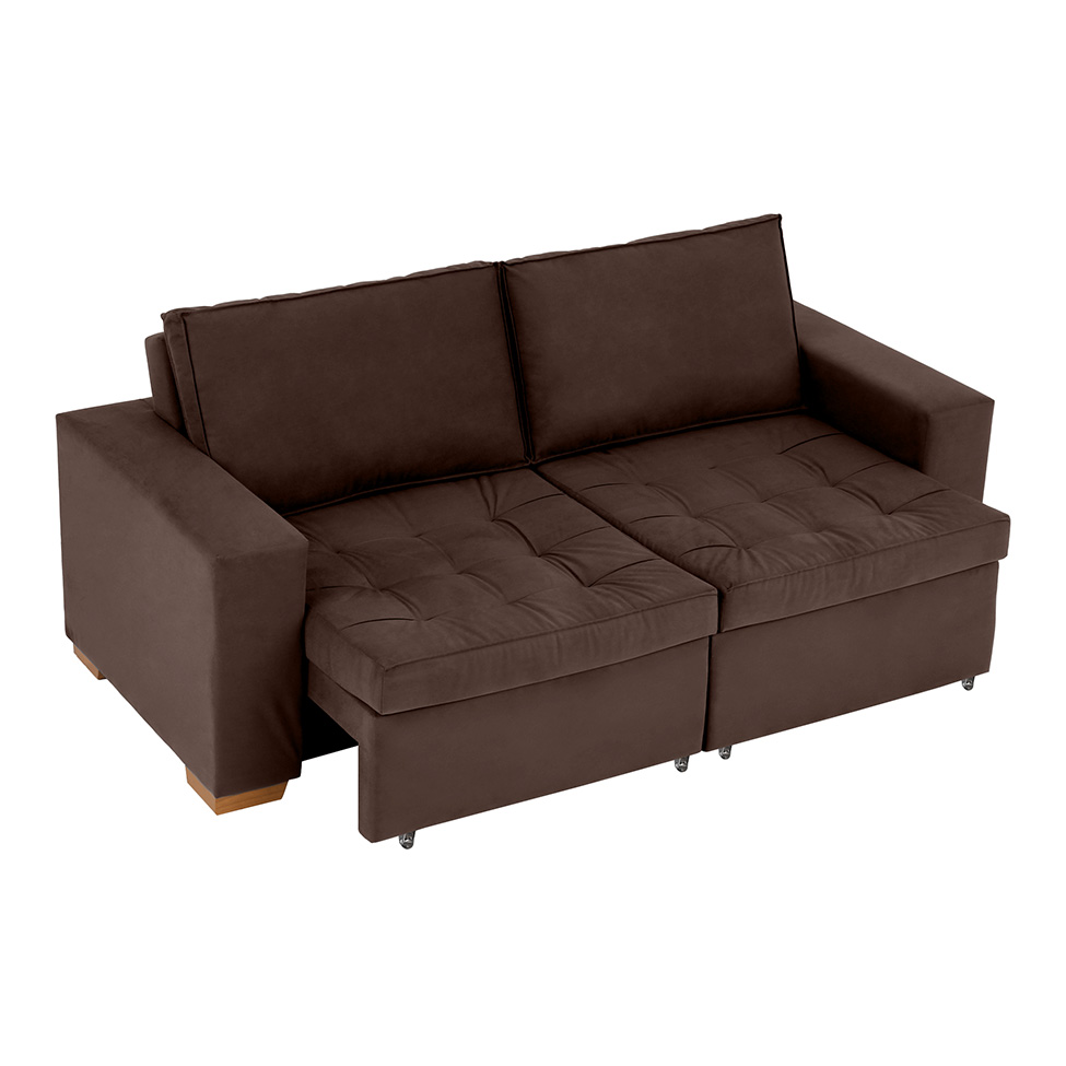 Sofá 3 Lugares Retrátil Classic Suede Marrom 180 cm