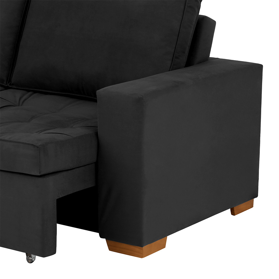 Sofá 3 Lugares Retrátil Classic Suede Preto 180 cm