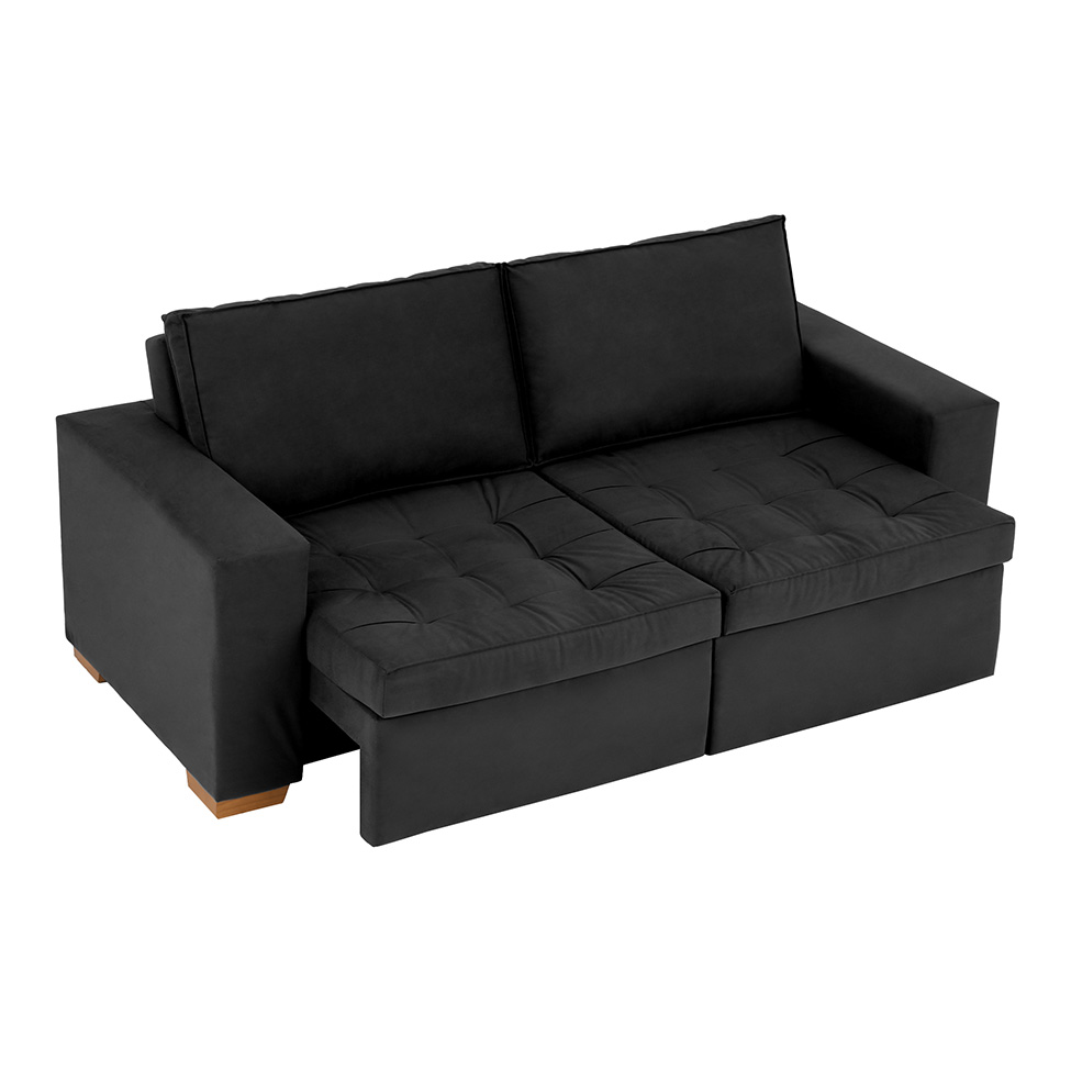 Sofá 3 Lugares Retrátil Classic Suede Preto