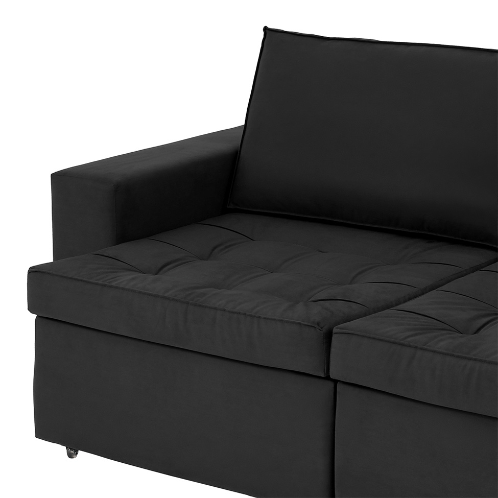 Sofá 3 Lugares Retrátil Classic Suede Preto