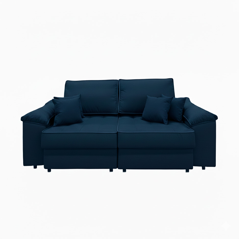 Sofá 3 Lugares Retrátil Lou Linho Azul Marinho