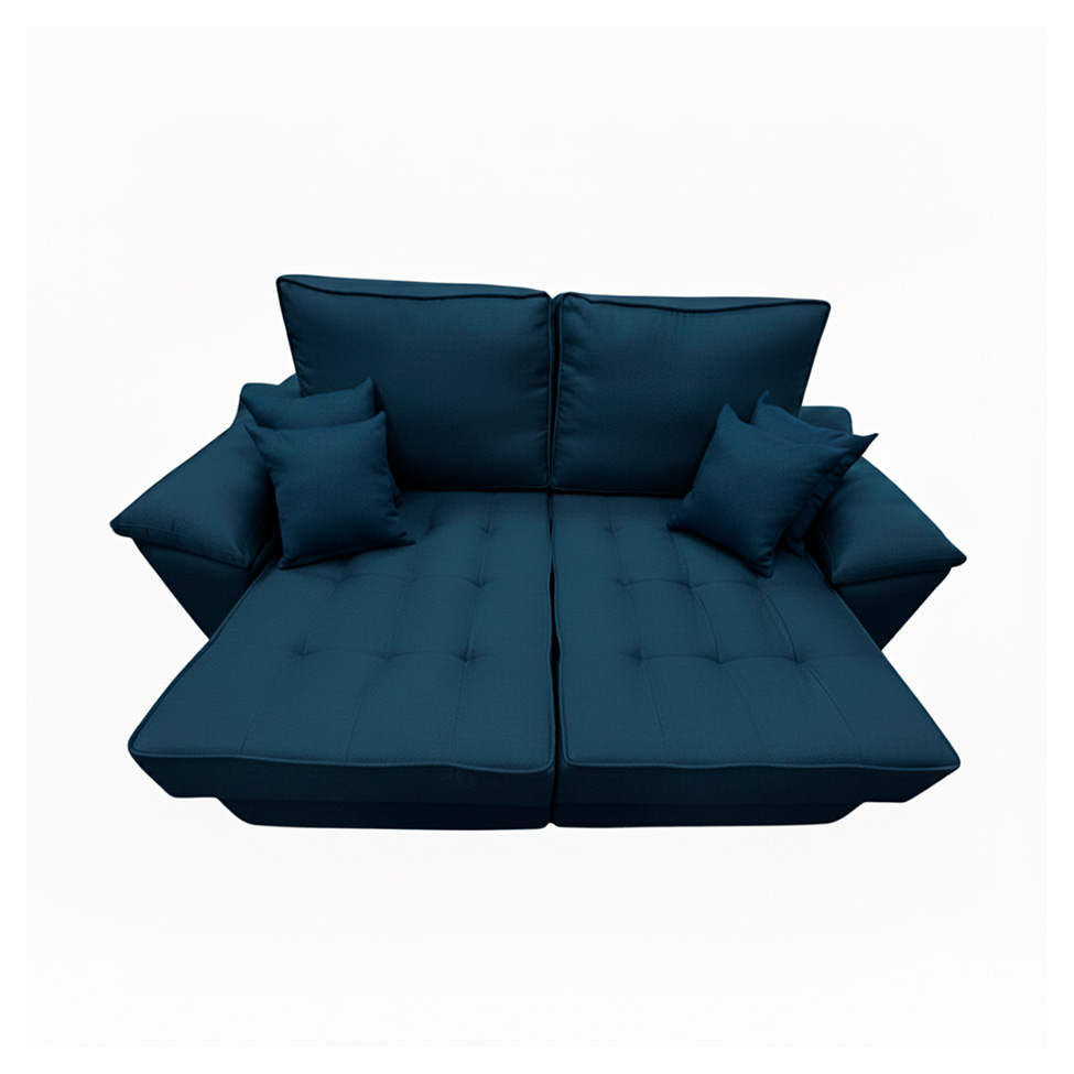 Sofá 3 Lugares Retrátil Lou Linho Azul Marinho
