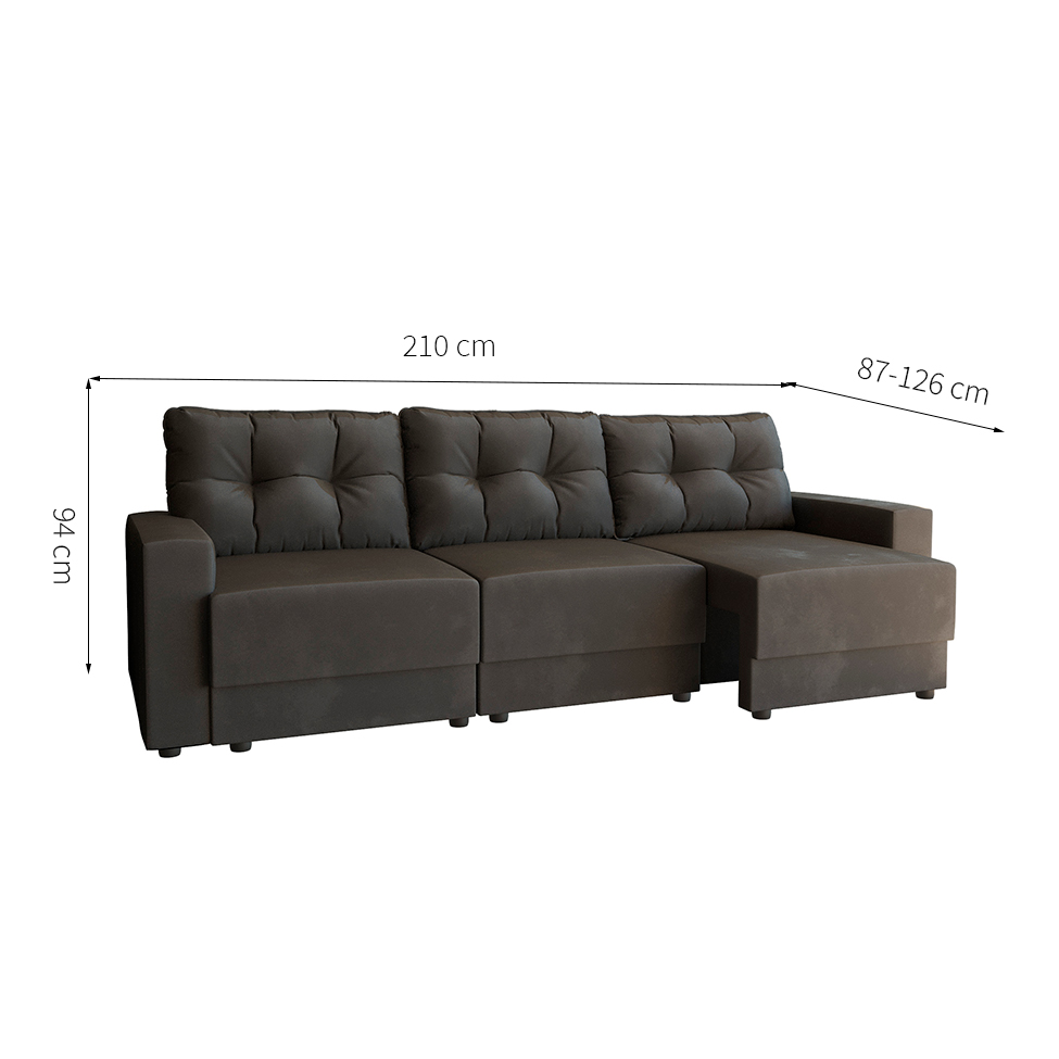 Sofá 3 Lugares Retrátil Lubeck II Suede Grafite 210 cm