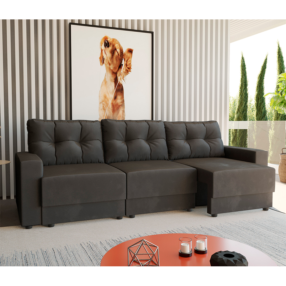 Sofá 3 Lugares Retrátil Lubeck II Suede Grafite 210 cm