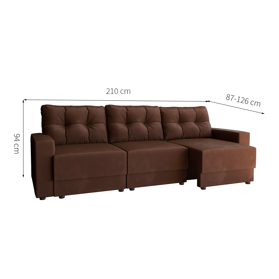 Sofá 3 Lugares Retrátil Lubeck II Suede Marrom 210 cm