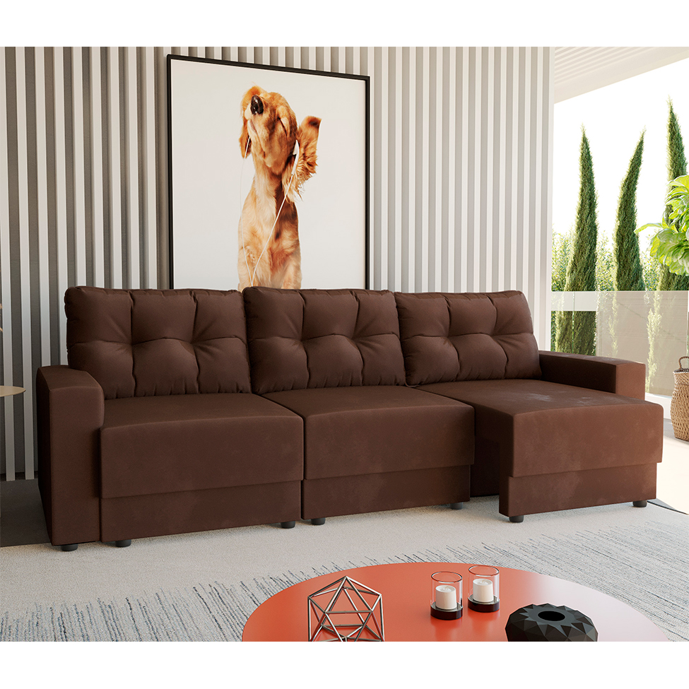 Sofá 3 Lugares Retrátil Lubeck II Suede Marrom 210 cm